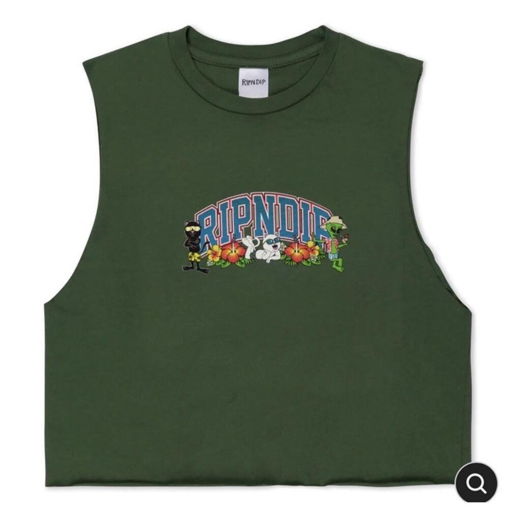 SUMMER FRIENDS CROPPED TANK (OLIVE) LARGE